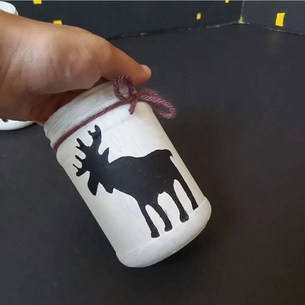 Hand Painted Glass Jars, Black Moose Outline